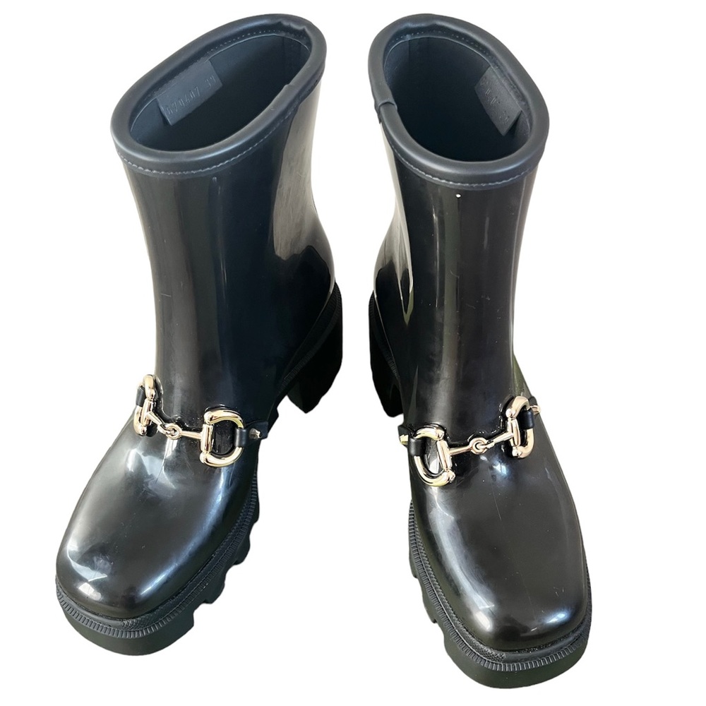 NIB Gucci Women Horsebit Black Rubber Waterproof Platform Lug Boots - Picture 4 of 13